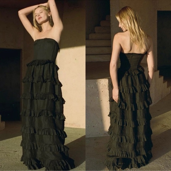 New DOEN Operetta Ruffled Tiered Ramie-voile Maxi Dress in Black Size XL​ - Picture 1 of 13
